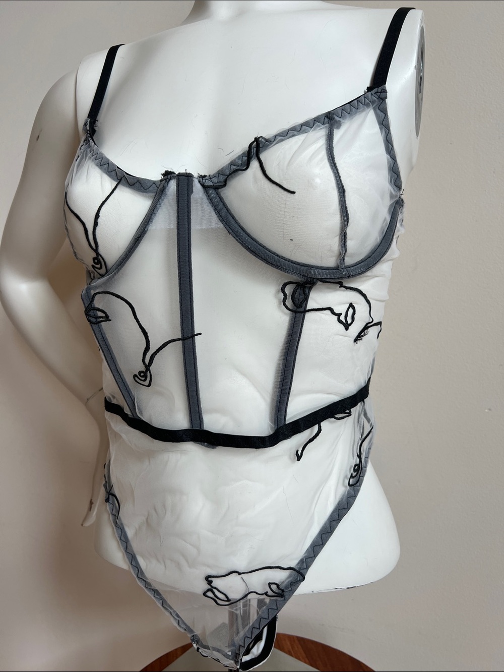 Nasty Gal lingerie Sheer Embroidered Mesh sexy date night - Black and white